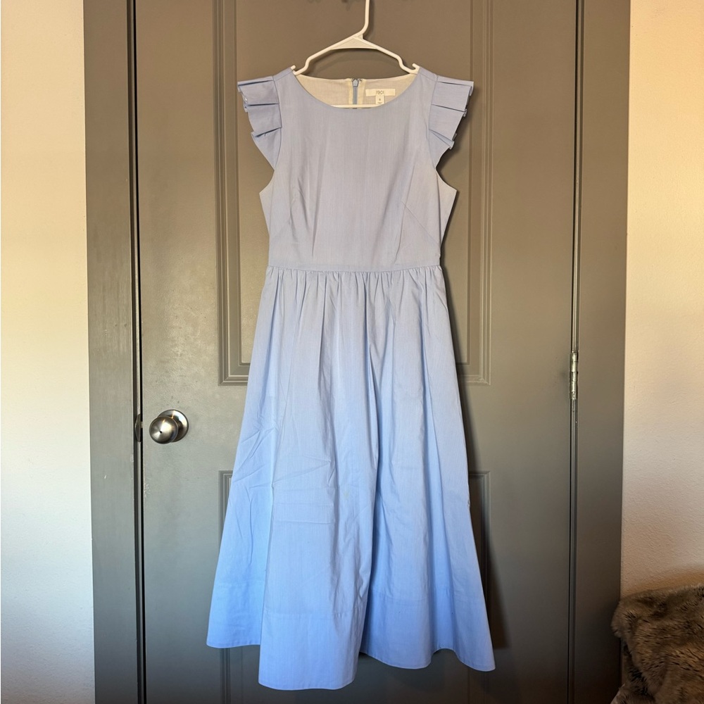 1901 Light Blue Midi Dress with Ruffle Sleeves